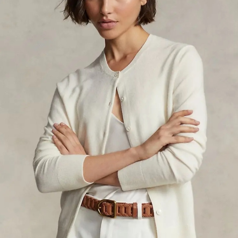 NWT RALPH LAUREN PURPLE LABEL | 100% Cashmere Cardigan Cream | Sz L MSRP$1450